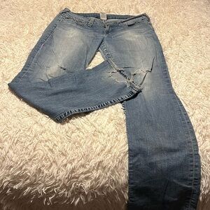 True Religion Blue Boot Cut Jeans distressed comfy casual well loved